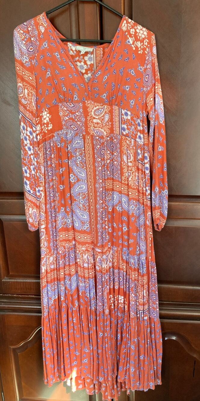 Patrons of Peace -Boho Gypsy Festival Paisley Patchwork Long Sleeve - XS Maxi -